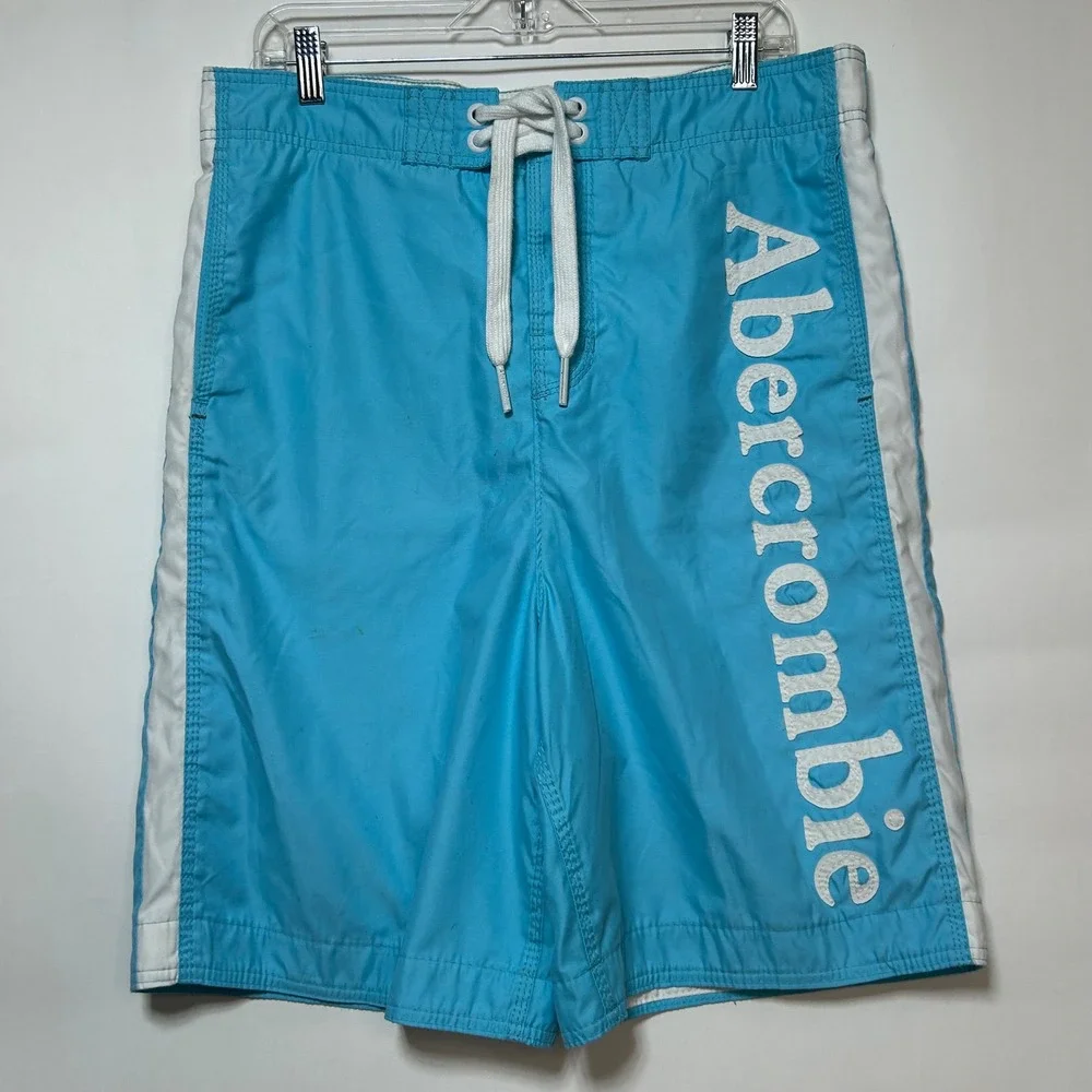 Vintage Y2K Abercrombie & Fitch Blue Board Shorts Puffy Bubble‎ Spellout Logo M